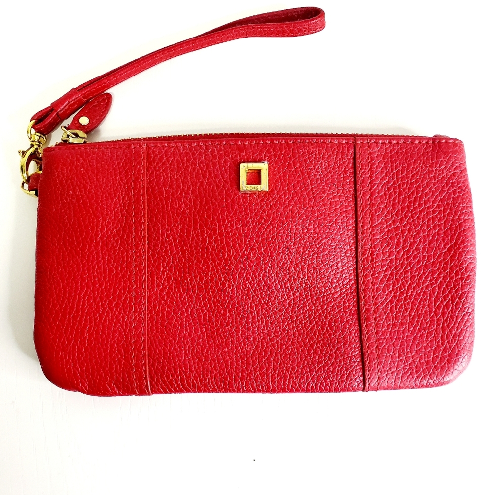 Lodis Red Leather Wristlet Clutch with Gold Accent